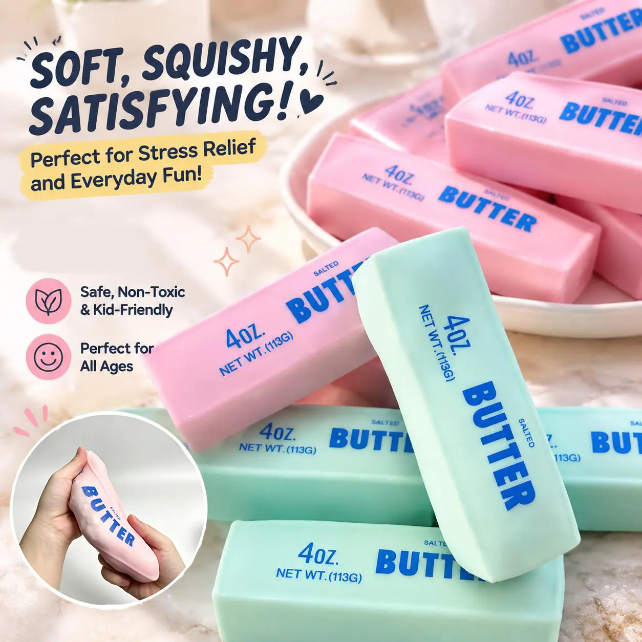 Crunchy Sound Butter Bar Squishy Toy Soft Squeeze Fidget Toy Funny Sensory Hobby Play Toy Portable Stress Relief Decompression Toy Cute Desk Relax Toy Ideal Gift For Teens Adults Party Leisure Entertainment,back to school,back to school haul