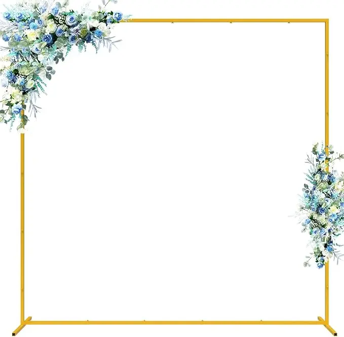 Gold Square Metal Arch Backdrop Stand - Glossy Modular Heavy-Duty Frame, 2x2m/3x3m for Wedding/Party Decor, Balloon/Floral Scene Arrangement, Easy Assembly for Photo Booths & Banners