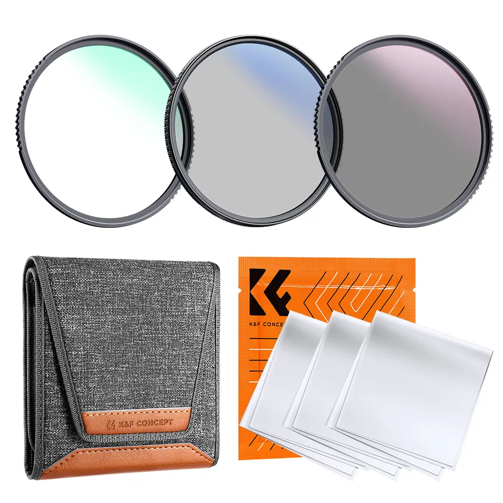 K&F CONCEPT 3-Piece Multi-Coated Optical Glass Camera Lens Protection Kit - 18-Layer Coatings, UV + Polarizer + ND4, Cleaning Cloth, Filter Pouch, Camera Lens Accessories (K-Series)
