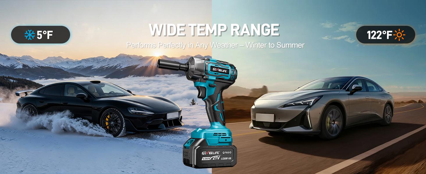 GEVEELIFE 750Nm 3 in 1 Brushless Impact Wrench 1/2" Cordless 3300RPM, 2×4.0Ah Batteries, 6 Sockets Car DIY Furniture Lawn Mower