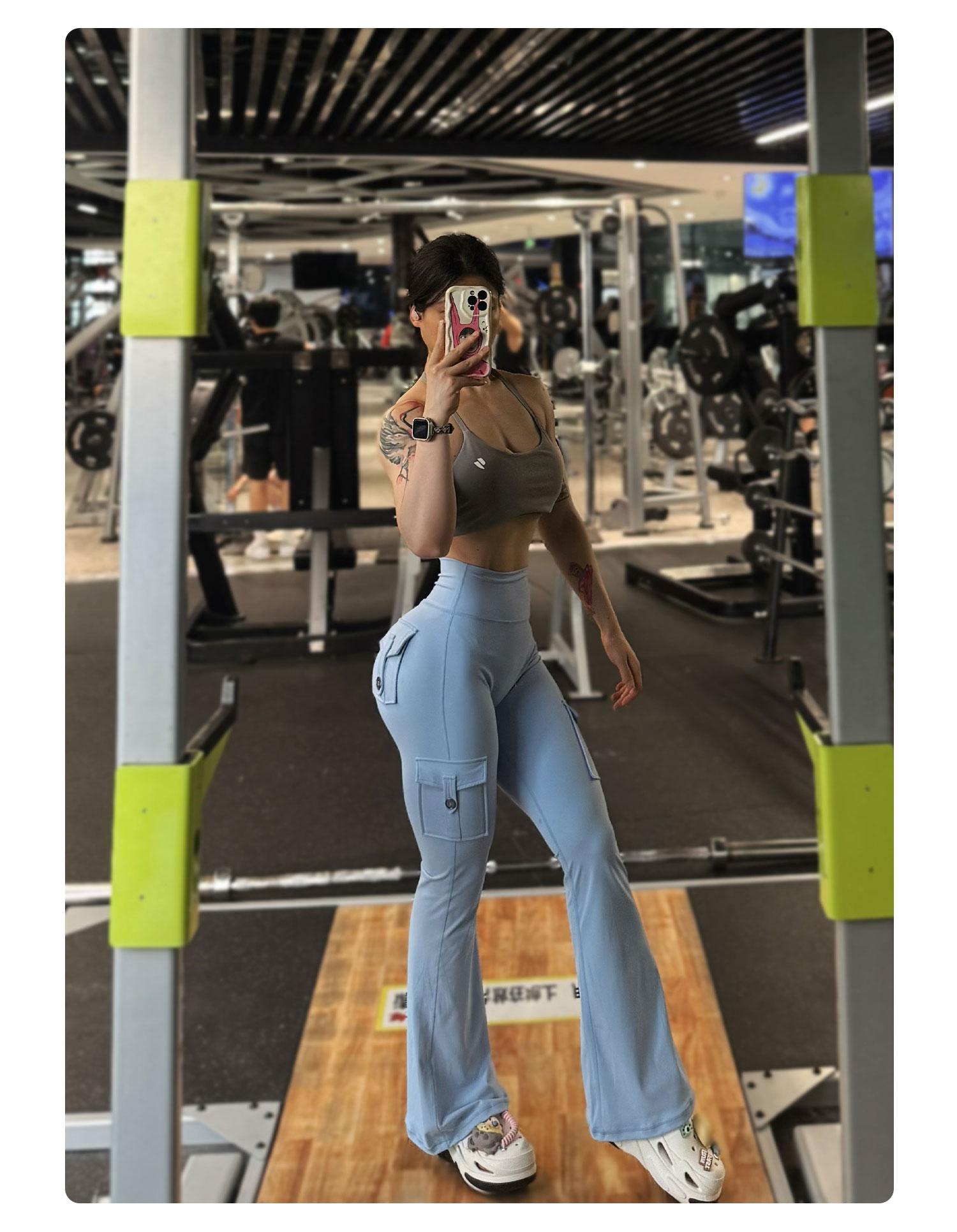 YEOREO CoreFlex High Waist Tummy Control Flare Leggings with Pockets Seamless Scrunch Butt-Lift Cargo Yoga Gym Pants