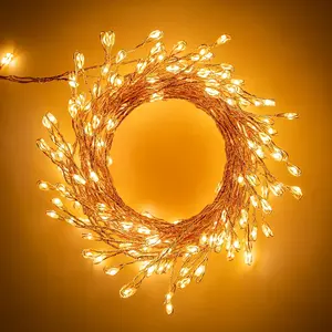 Fairy Lights Plug in 10Ft 200LED Firecracker Firefly Lights 8 Modes Waterproof Copper Wire Cluster String for Ceiling Bedroom Window Christmas Tree Warm White