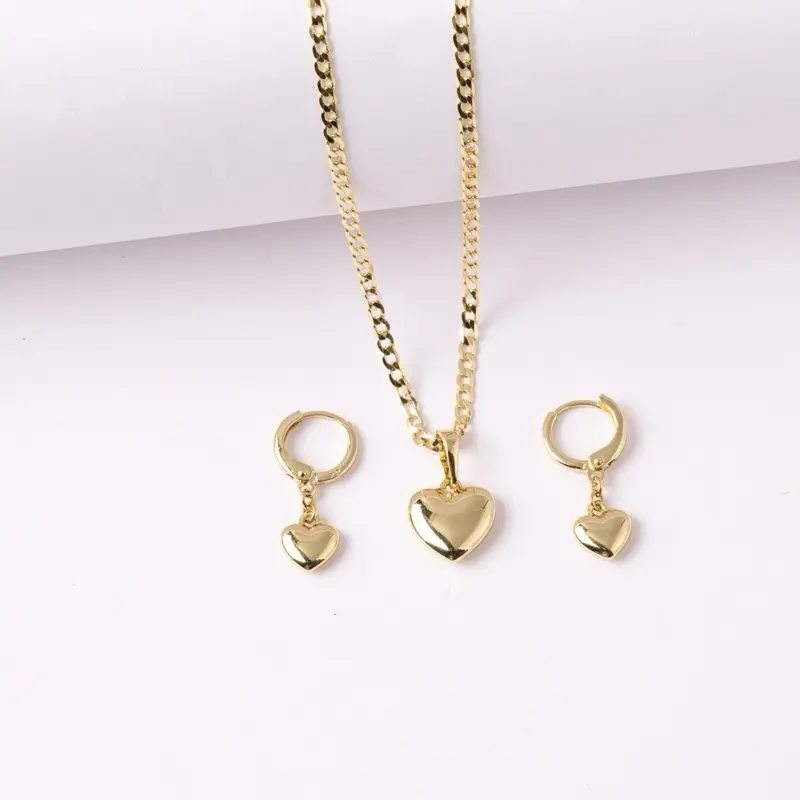 14K Gold Plated Heart 2-Piece Jewelry Set – Dainty Necklace & Earrings for Women, Elegant Daily Wear Accessory, Anniversary Gift