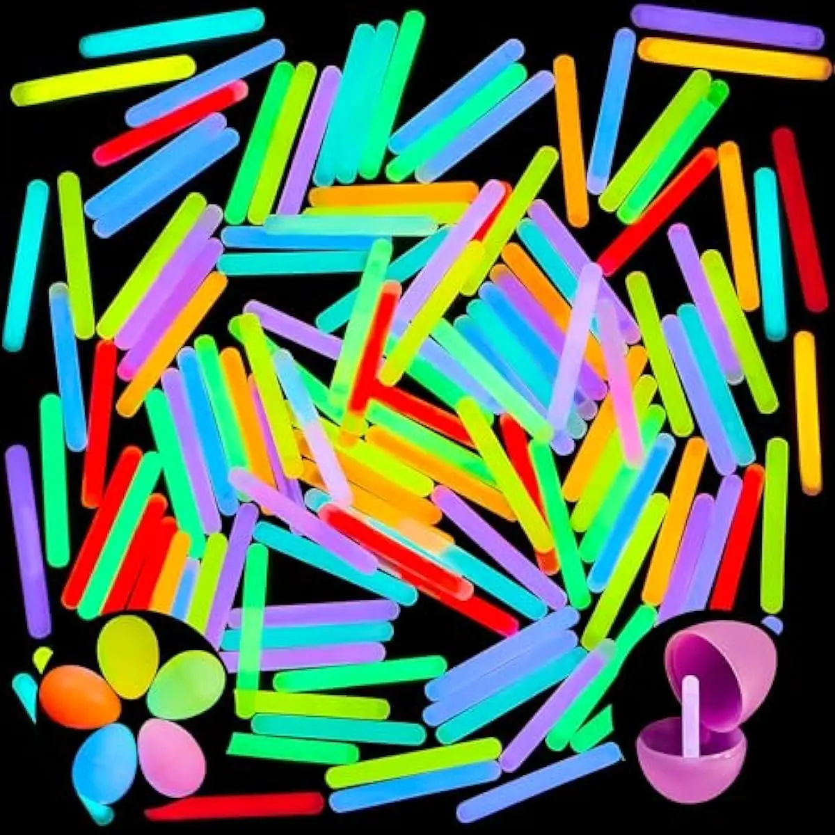 100 Mini Glow Sticks(1.7"), 8 Colors, Small Glow in The Dark for Easter Eggs Party Favors,Easter Basket Stuffer Party Pack, Weddings Classroom Decorations Prizes