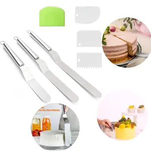 Offset Spatula Set with Dough Scraper and Cake Scraper Set, Stainless Steel Cake Icing Spatula for Baking, Professional Cake Decorating Spatula Icing Spreader with 6", 8", 10" Blade
