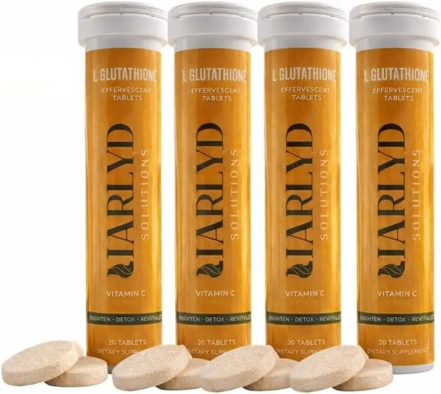 HARLYD SOLUTIONS L-Glutathione Effervescent Tablets with Vitamin C - Antioxidants Supplement for Clear, Glowing Skin, Vitamins Wellness Formula for Beauty & Skin Care Orange Flavor 20 Tablets