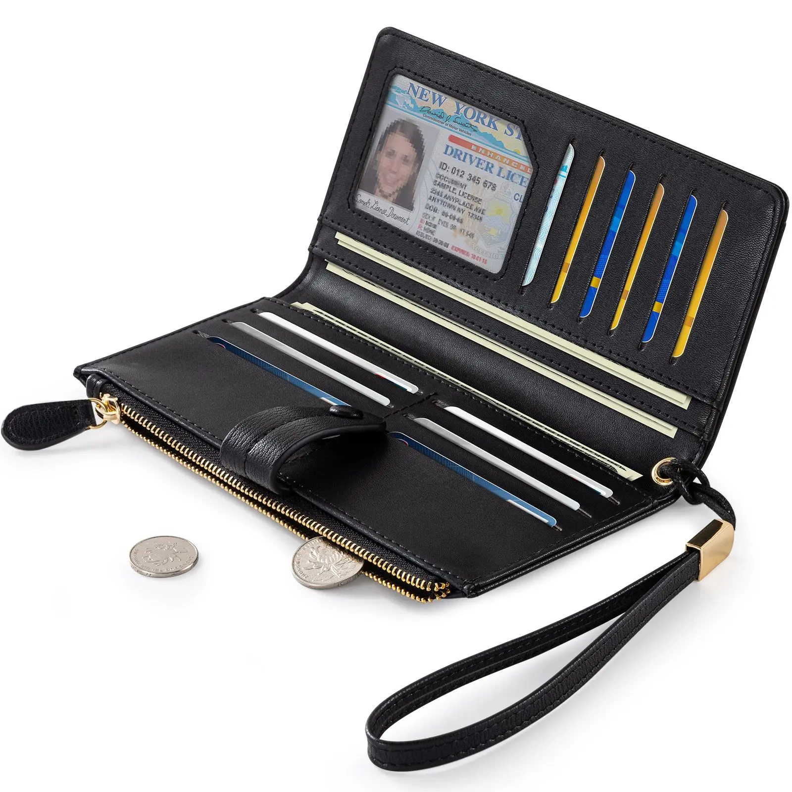 VTLASK Women's Wallet, Vintage Slim PU Leather Clutch, RFID Anti Theft Card Holder with Zipper Pocket, Anti Theft Wallet, Fashion Wallet