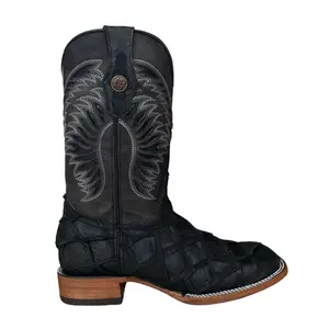 Monarch Black Rustic Pirarucu Boots-Square Toe