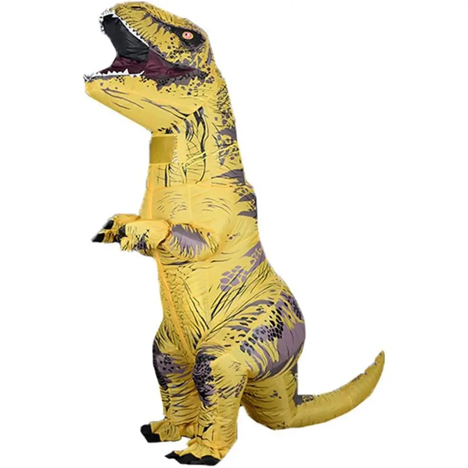 Women's Polyester Inflatable Dinosaur Jumpsuit - Elastic, Fitted Cut Full-Body Costume, Tail Costume Clothes for Halloween, Cosplay Party, Festival Womenswear Themed Brown