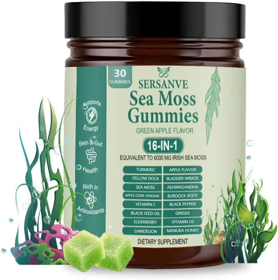 Sea Moss Gummies 16-in-1 with Black Seed Oil, Ashwagandha, 30 Servings, Irish Seamoss Gummies Boosts Immune Support, Wellness and Digestion