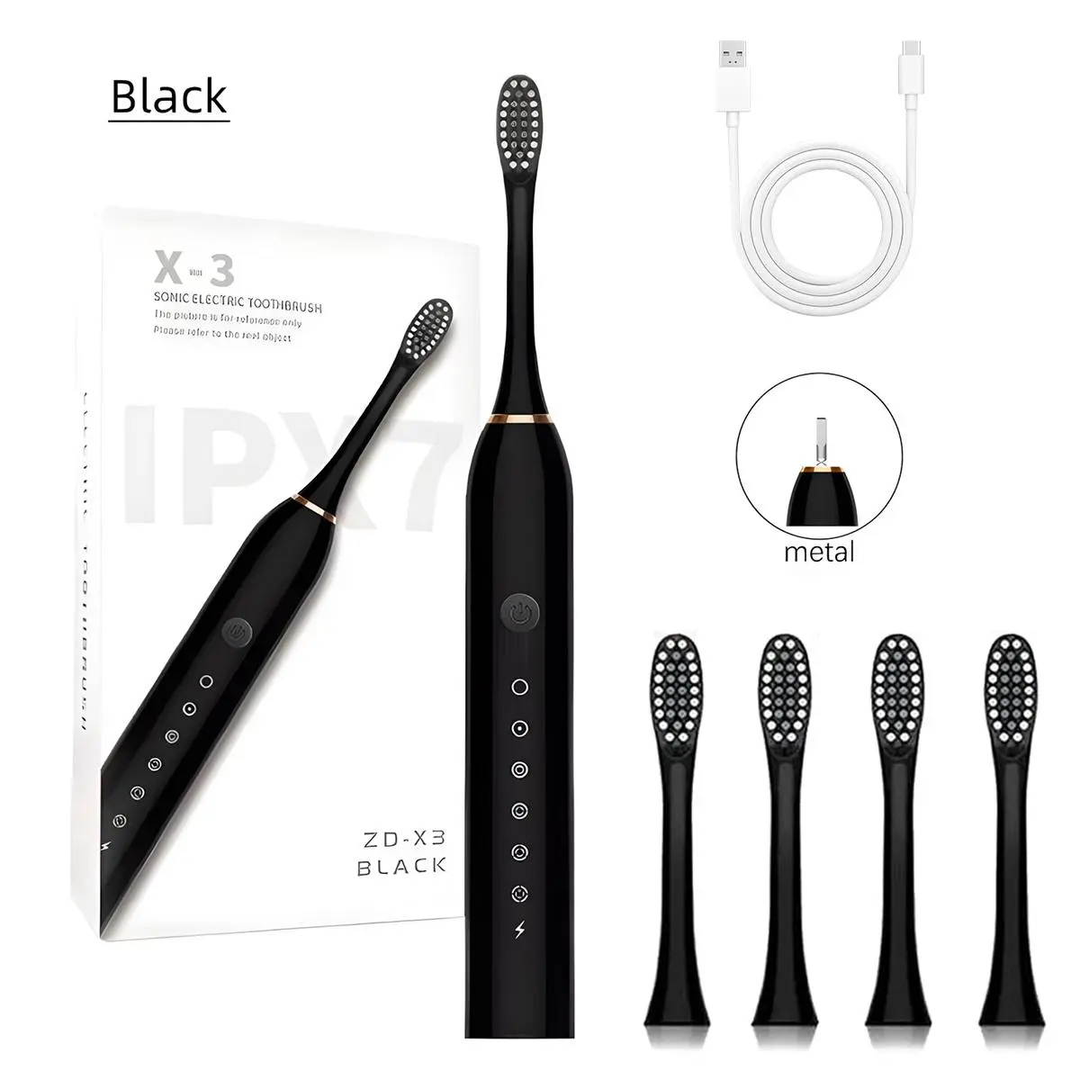 Rechargeable Sonic Toothbrush with 4 Brush Heads, 40000 VPM Deep Cleaning & 2-Minute Smart Timer, 6 Cleaning Modes, IPX7 Waterproof Electric Toothbrush for Adults​​ Black Daily