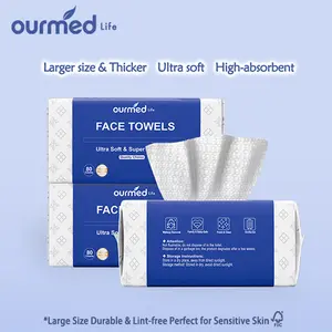 Ourmed Life Face Towels, Thicker Disposable Biodegradable Clean Face Wipes for Sensitive Skin, Large size Lint- free Face Cloths for Makeup Remover, Skincare and Women Cleaning, Dry/Wet Wipes,（480/240/80 Count） Dot Texture