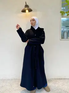 Cozy Hooded Maxi Coat Abaya for Women  Robe Coat, Belted Full-Length Winter Outerwear