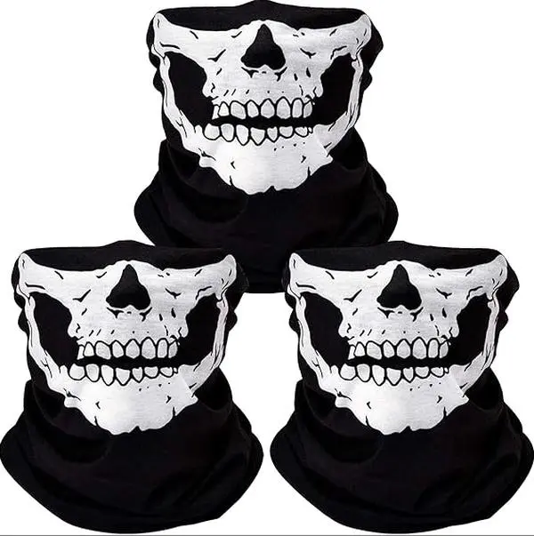 3 PCS Adult Full-Face Skull Ski Mask - Breathable High-Elastic Fit Moisture-Wicking Ghost Face Balaclava with Skeleton Jaw for Motorcycle, Halloween Party