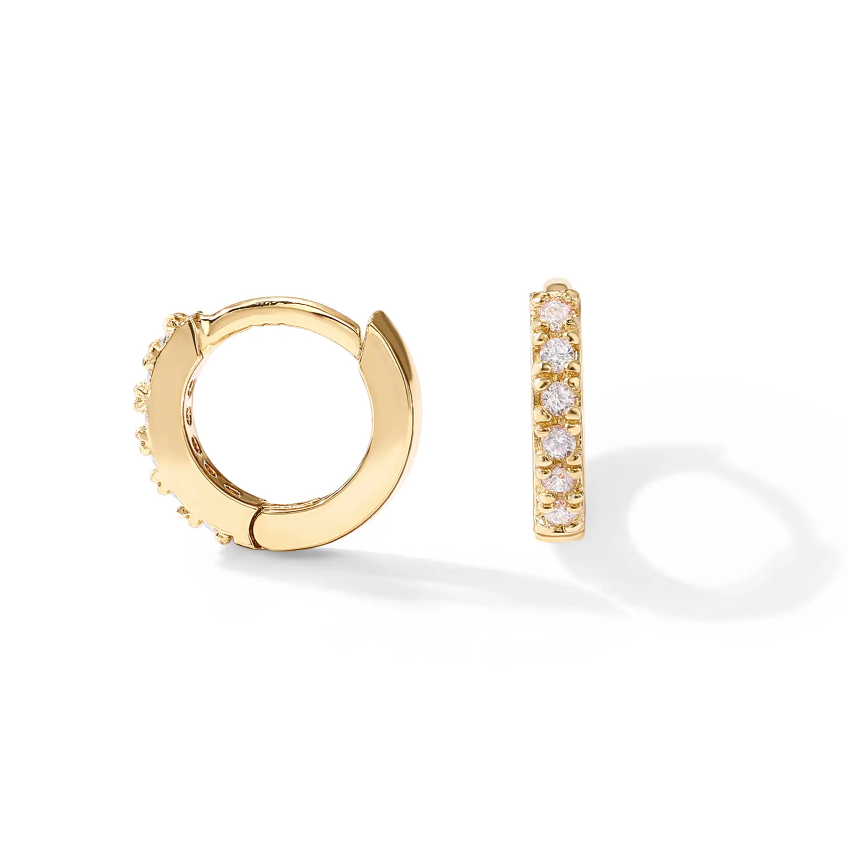 PAVOI 14K Gold Plated Sterling Silver Posts Cubic Zirconia Mini Huggie Earrings for Women - Tiny Cartilage Helix Huggie Hoop Earrings