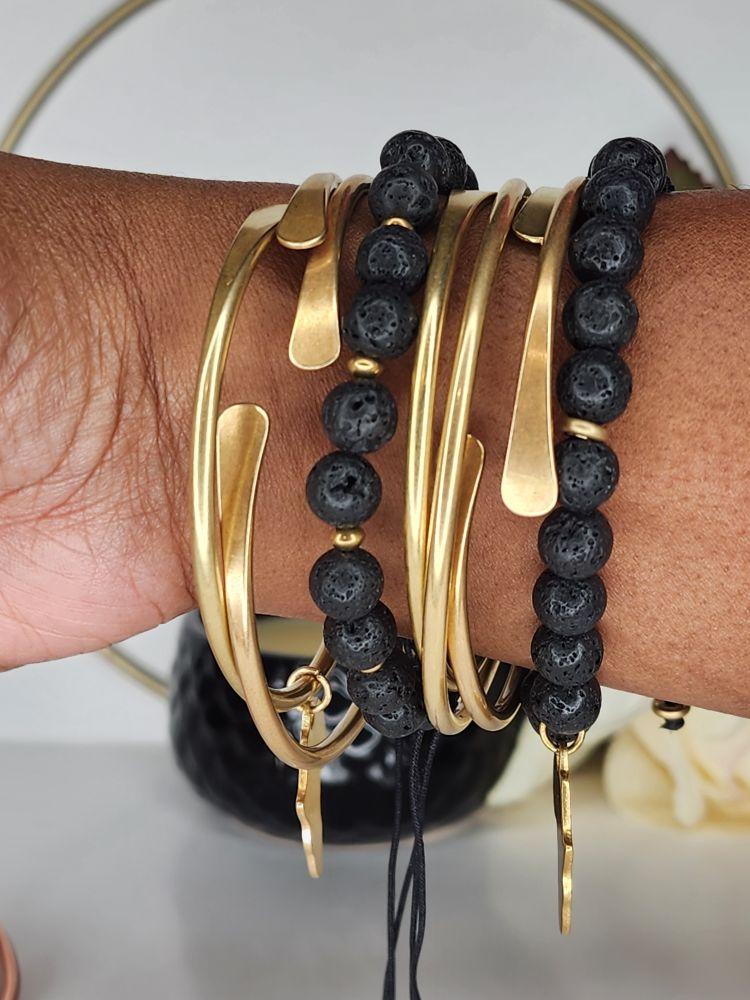 Brass Bangles - Adjustable & Stackable Raw Brass Bangle Set of Three for Comfortable Fit and Versatile Style