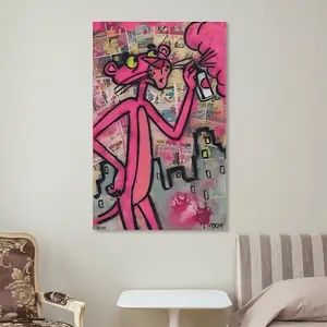 Modern Poster Graffiti Art Pink Panther Canvas Painting Colourful Posters and Prints Wall Art Living Room Home Decor