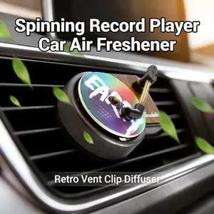 Spinning Record Player Car Air Freshener Vent Clip Aromatherapy Diffuser 12 Scent Discs, Fun Car Interior Accessory & Gift Idea