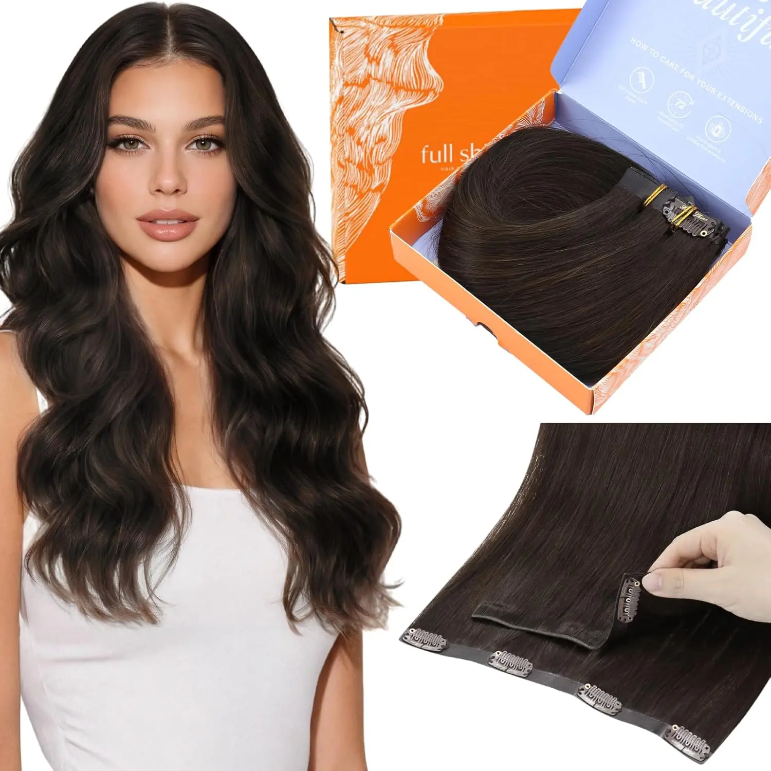 [NEW IN] Full Shine Genius Weft Seamless Clip in Hair Extensions 7pcs 105-135gram 16-24inch Handtied Real Human Remy Hair Extensions for Natural Look and Volume #tiktokshopsummersale backtoschool