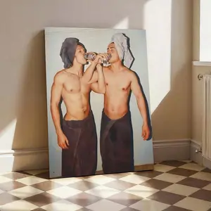 A poster depicting a drinking scene amidst fierce competition, by Ilya Rozanov and Sean Holland.