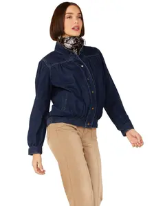 Molly Bracken Women's Track Pleated Snap-Front Denim Jacket - Sv02a21