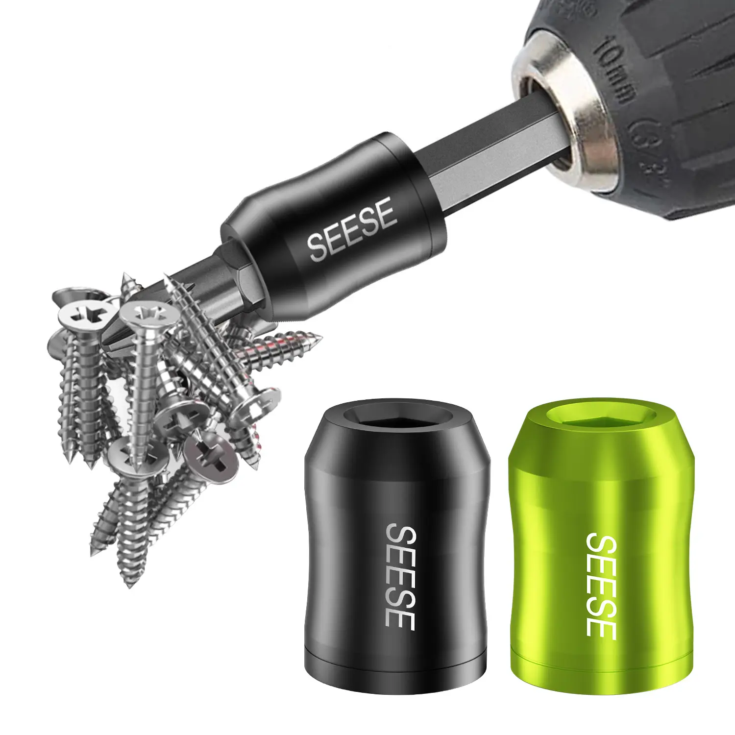 SEESE Strong Magnetic Screw Ring, 1/4 Inch/ 6.35 mm Universal Magnetic Screw Holder - Removable Magnetic Screwdriver Drill Bit Holder for Hex Screwdriver and Power Bits