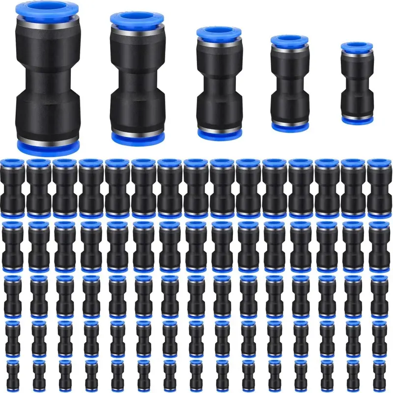 100 Pcs Quick Connect Pneumatic Push-in Flexible Hose Connector Kit - 4/6/8/10/12mm OD, 5/32/1/4/5/16/3/8/1/2 In OD Tube - Easy to Use for Automated Production Equipment, Home Supplies