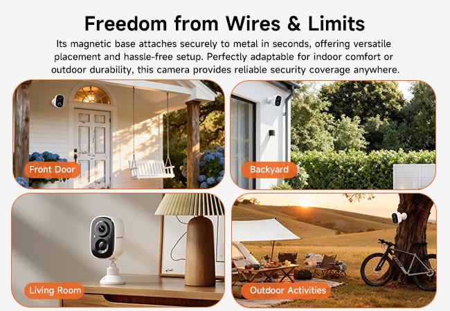 【2026 Big SALES】CINMOORE Outdoor/Indoor Magnetic wireless Camera 2.5K free install Smart Garage 2.4G WI-FI Security Camera – HD Video, Night Vision, Motion Detection, Magnetic, Wi-Fi, Two-Way Audio, Smartphone Control Lens
