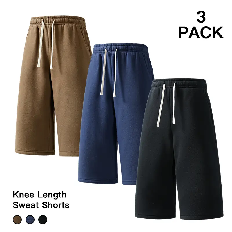 Men's Oversized Knee-Length Polyester Jogger Sweat Shorts 3-Pack, Menswear Plain Lightweight Drawstring Casual Bottoms for Daily Wear, Workout,clothes for back to school,first day of school outfits