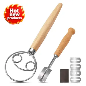 Danish Dough Whisk and Bread Lame Set Dough Hook and Bread Scoring Knife for Easy Mixing Cuts Essential Sourdough Baking Tool for Novices & Expert Bakers