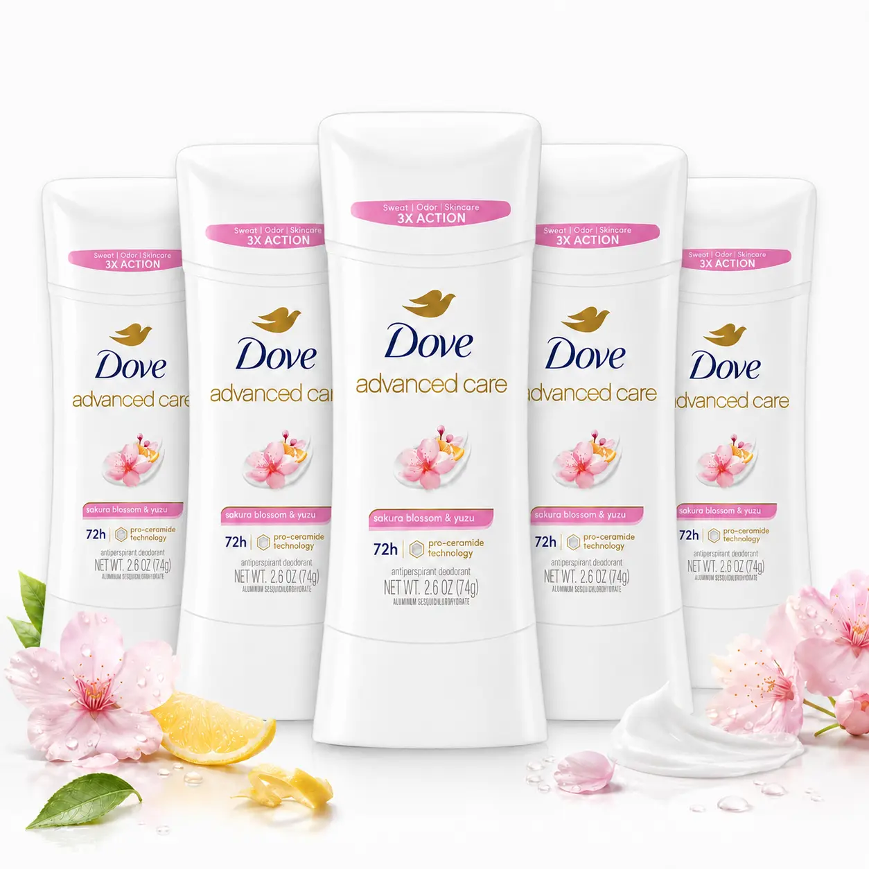 Dove Advanced Care Deodorant Stick Sakura Blossom & Yuzu 2.6oz | Antiperspirant 72H Sweat Odor Protection Pro-Ceramide Skincare Women