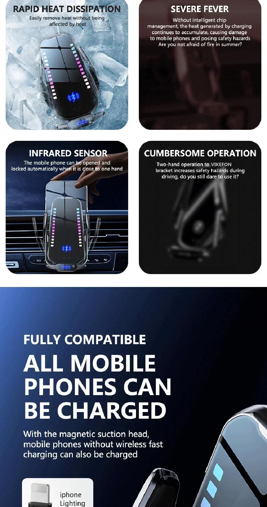 Car phone holder infrared sensing intelligent rhythm wireless charging can jump according to the sound waves Add rhythmic color light function to move with music car Accessories Automatic Mount Retractable Stand Adjustable Cellphone Clip Car phone holder infrared sensing intelligent rhythm wireless charging can jump according to the sound waves Add rhythmic color light function to move with music car Accessories Automatic Mount Retractable Stand Adjustable Cellphone Clip