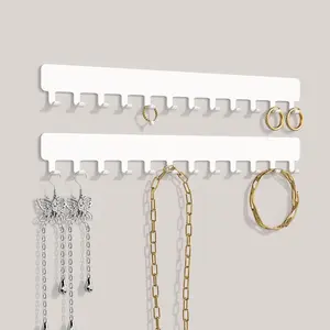 Necklace Holder - Hanging Jewelry Organizer, Self-Adhesive, Wall Mount, 2 Pack, White