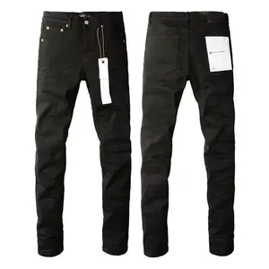New Fashion Purple Jeans Men's Vintage Distressed Patch Fashion Repair Low Waist Skinny Pants Size 28-40 Black Casual Men's Long Pants Streetwear Beige Pocket Solid Color Medium Menswear Denim Fabric Trouser Full Length Zipper Plain