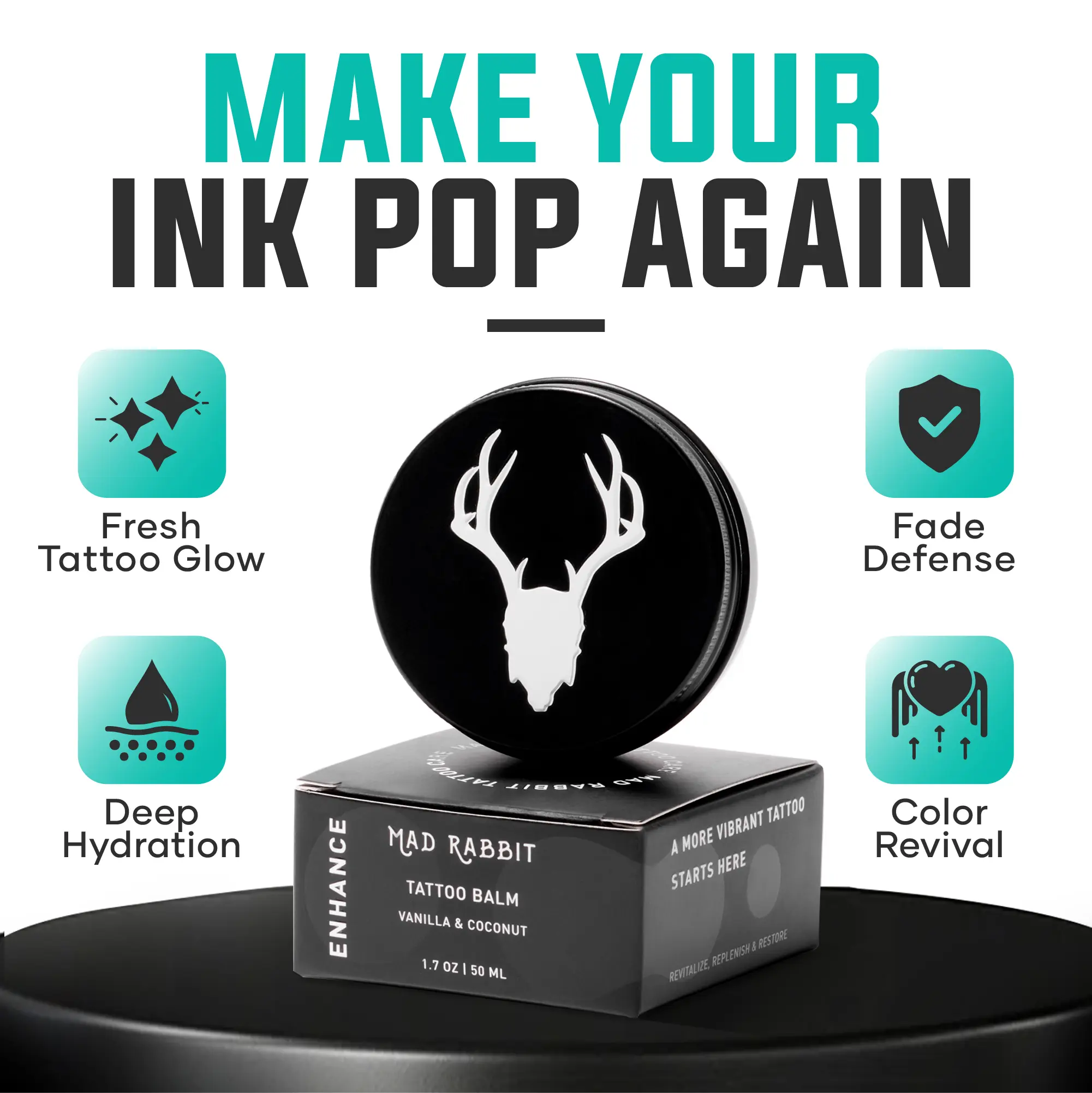 Mad Rabbit Tattoo Balm & Aftercare Cream- Color Enhancement that Revives Old Tattoos, Hydrates New Tattoos, Made With Clean Ingredients + Petroleum Free, Daily Tattoo Lotion Moisturizer & Brightener