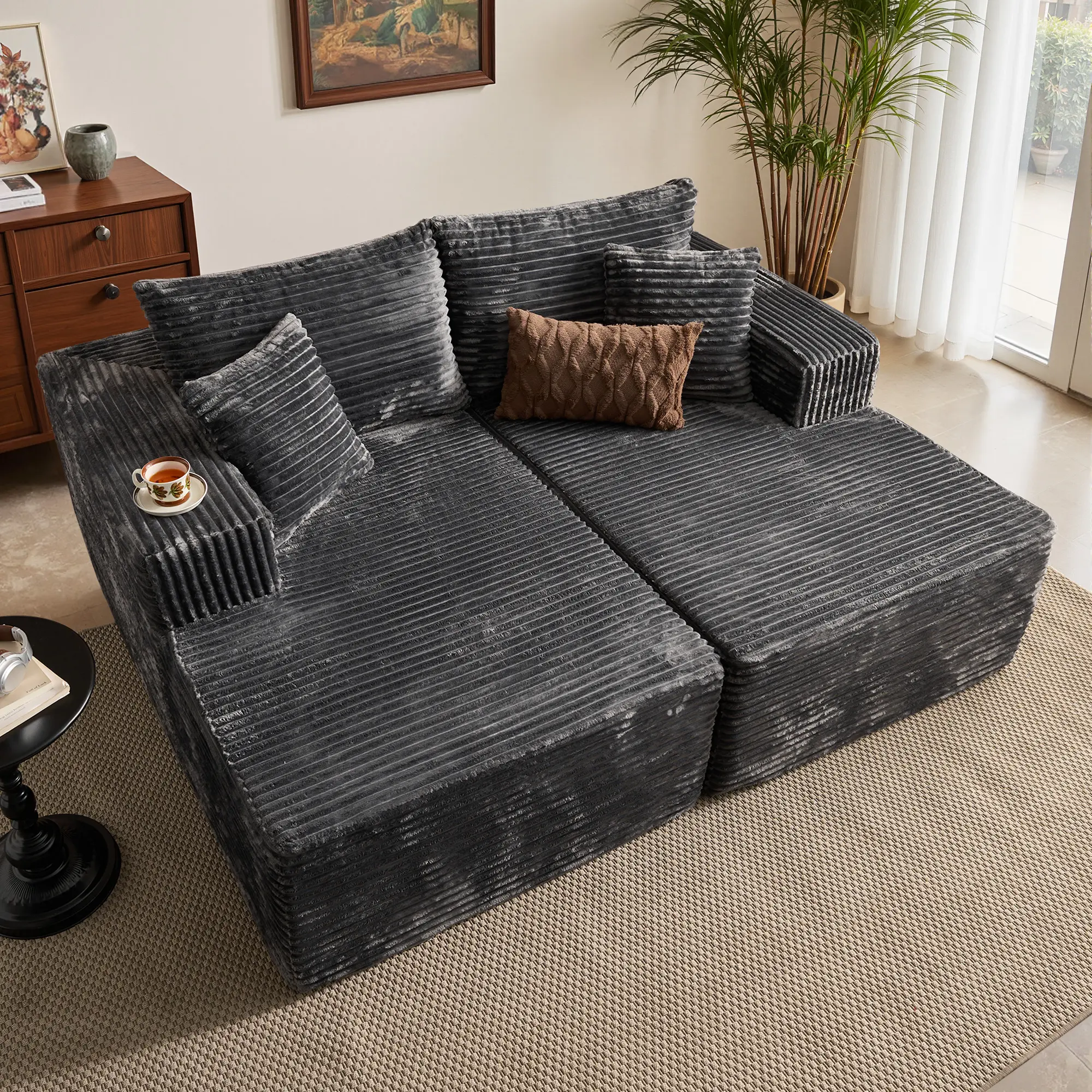 Double Chaise | Grey Plush