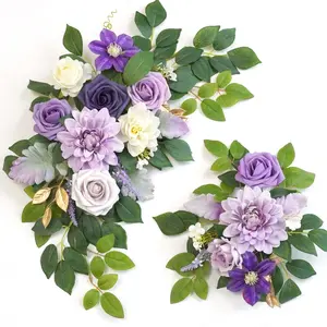 Wedding decor (pack of 2) Welcome Sign Flower Backdrop Garland For Ceremony Reception Wall Easel Home Decoration Entryway Faux Outdoor Board Head Table Decor (Lilic & Cream)