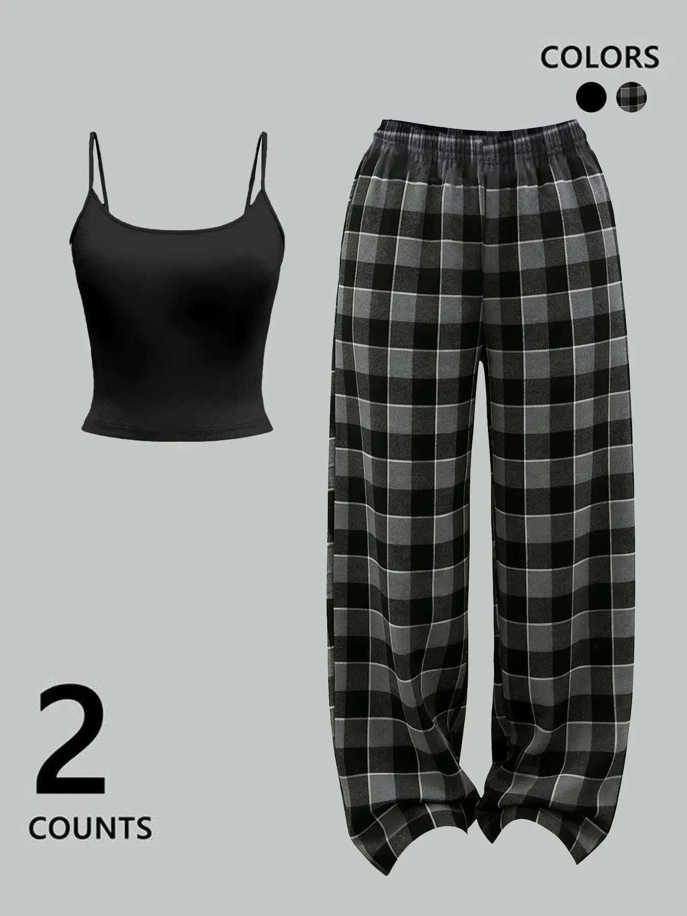 Women's Casual Tank Top and Plaid Long Pants Pajama Set, Comfortable Daily Home Wear, Homewear, Fashion Nightwear, Loose-Fitting Sleepwear, Loungewear, Comfy Pyjama Set, Pjs, Pyjamas Set, Casual Pajama Sets