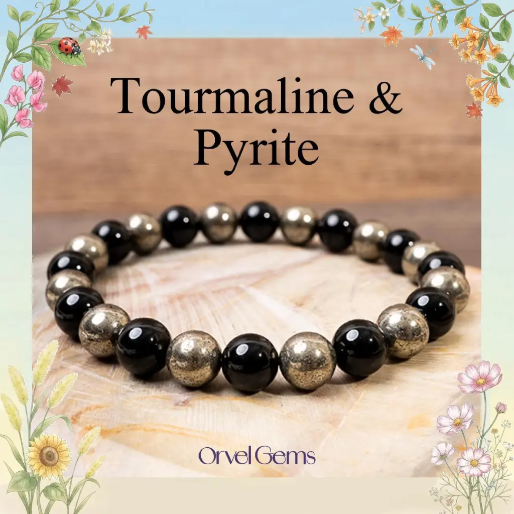 Wealth & Success Crystal Bracelet - Pyrite Citrine Black Tourmaline Healing Gemstone Beads 8mm - Spiritual Natural Stone Gift for Men & Women, Christmas, Birthday, New Year, Thanksgiving, Halloween
