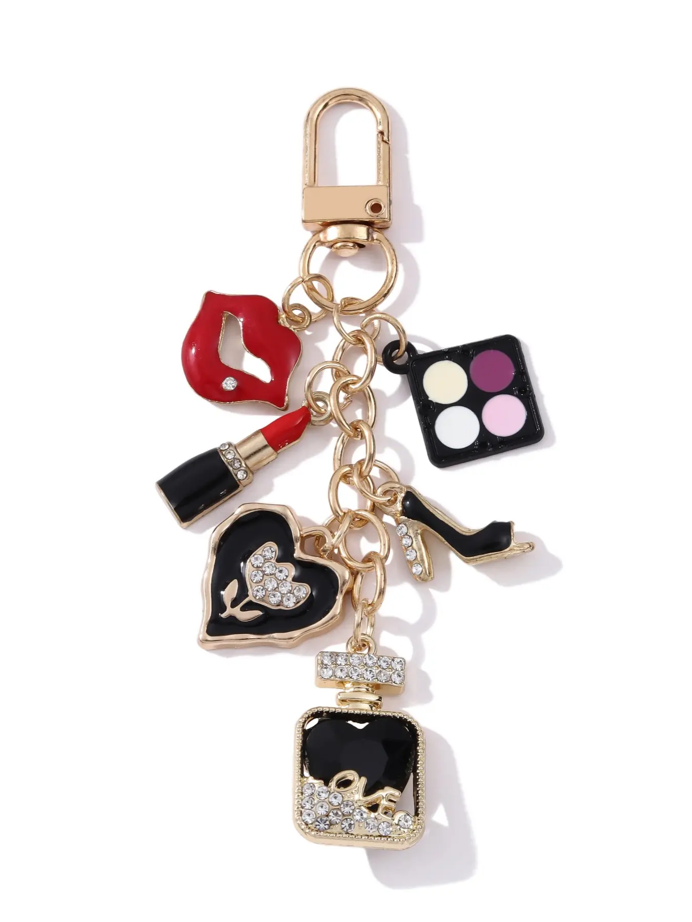Elegant Eye Shadow Palette Heart High Heel Perfume Lipstick Oil Fashionable Alloy Heart Design Keychain For Bags Creative Cartoon Accessory Makeup Series Pendant Trendy Bag Charm Gift