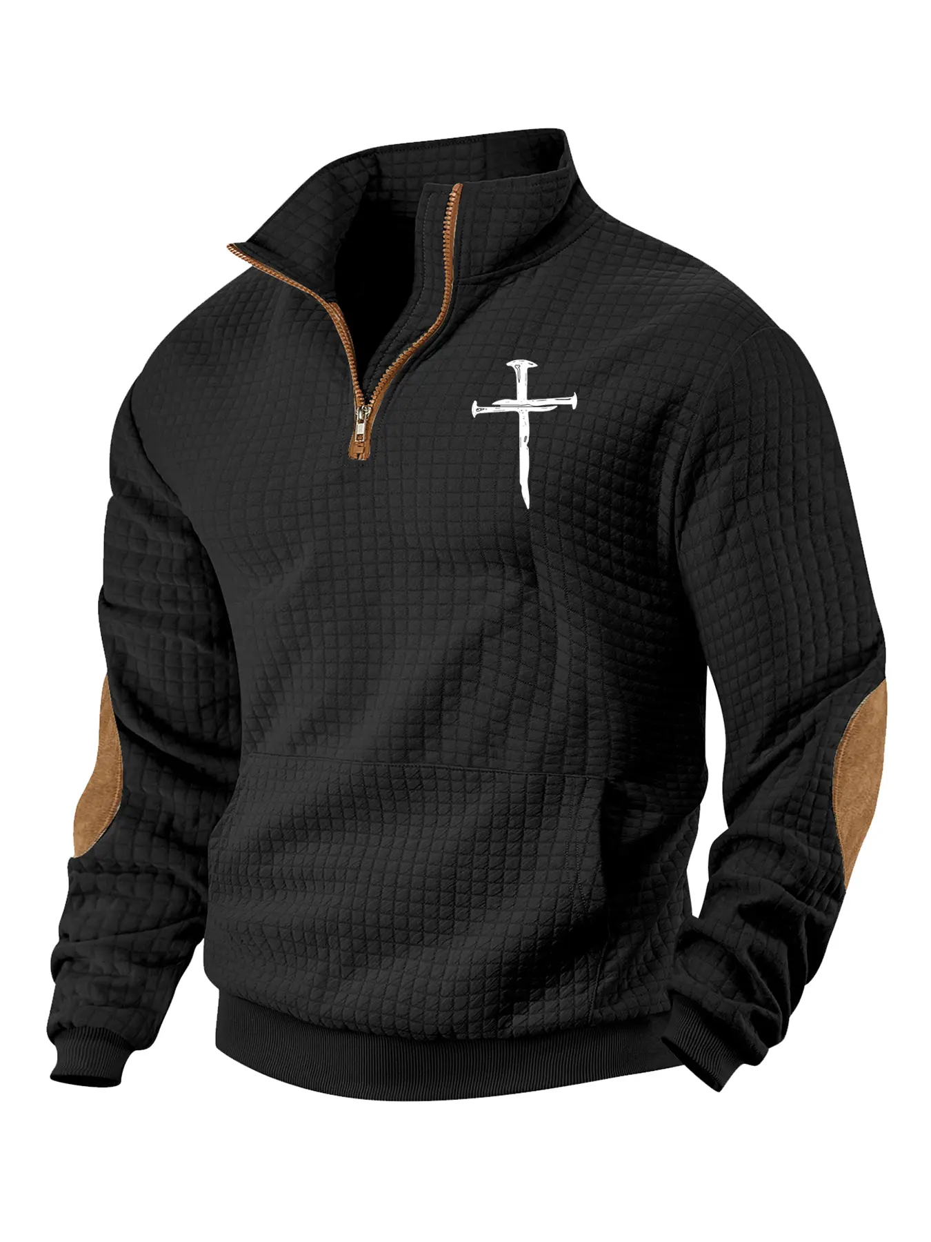 Men's printed half-zip turtleneck waffle-knit sweater Long Sleeve, soft and comfortable casual version versatile and practical, suitable for wearing in the autumn and winter seasons, upper body, outdoor travel, daily casual wear men's outfit clothing