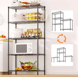 Adjustable 5-Tier Standing Storage Shelf, Versatile Metal Wire Rack for Pantry & Kitchen