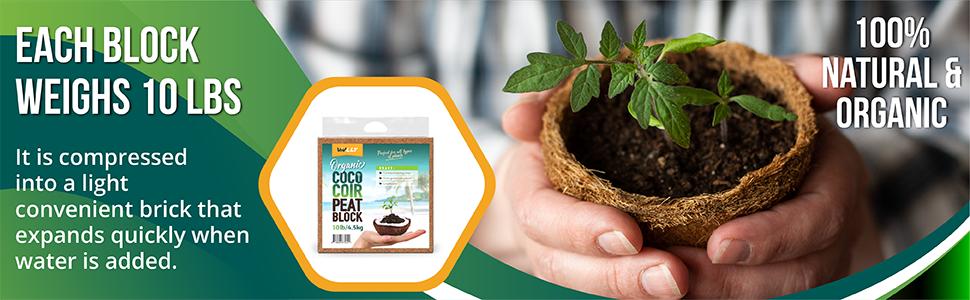 Vivlly Coconut Coco Coir Brick 10lb - Expands in Water Organic Potting Soil for Indoor Plants & More Premium pH-Adjusted Cocopeat Peat Ph Balance - Garden