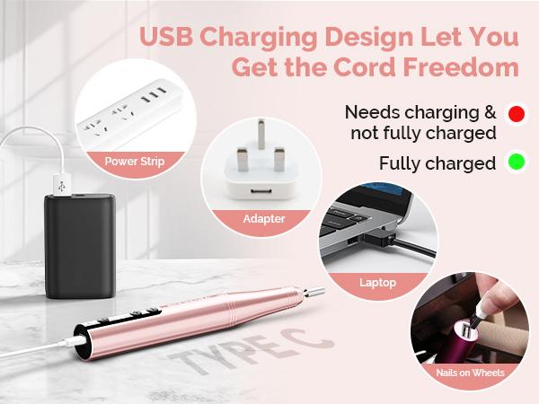 MelodySusie PC180F Cordless Electric Nail Drill Machine with 6 Nail Drill Bits, 25000RPM Rechargeable Nail Care Manicure Set for Acrylic Nail Art #Summervibes