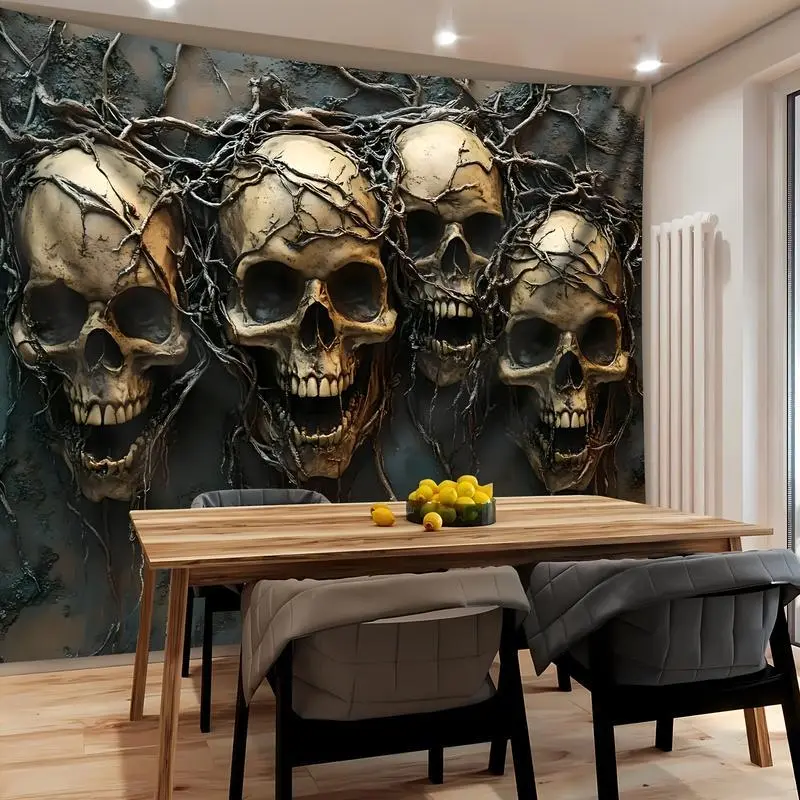 Extra Large Gothic Skull and Vine Wall Tapestry - Polyester, Horror-Themed Decor for Living Room, Bedroom, Office - Includes Free Hanging Clips, Living Room Accent | Gothic Design | Woven Texture, Gothic Home Decor