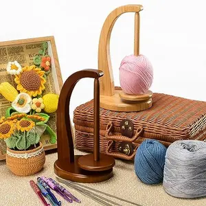 Yarn Holder for Crocheting and Knitting, Wooden Yarn Spinner with Magnetic Rotating Mechanism and Anti-Slip Pads, Crochet Gift for Knitting Lovers