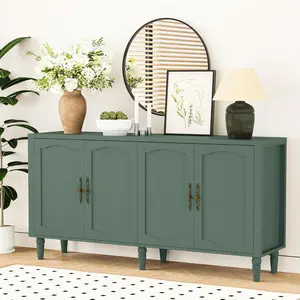 63" Sideboard Buffet Cabinet with Storage, Mid Century Modern Credenza with Adjustable Shelves & Carved Handle, Wood Kitchen Buffet Table Coffee Bar for Dining Room Living Room