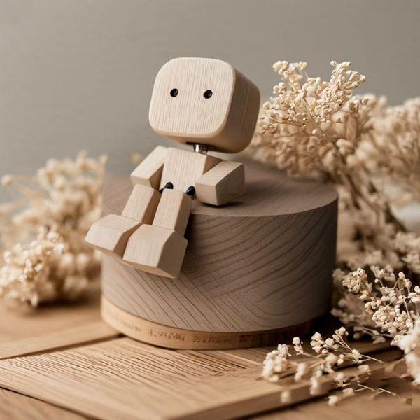 Wooden Creative Car Decoration Charming Rocking Man Mini Dashboard Bobblehead Toy with Leg Swinging Small Wooden Man for Car Accessories