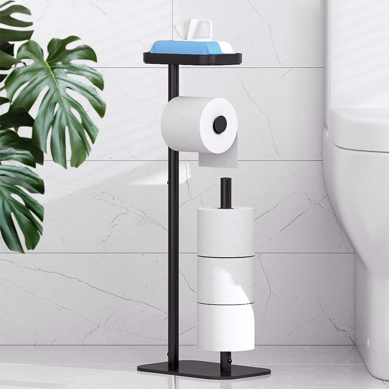 Freestanding Metal Toilet Paper Holder Stand, Bathroom Tissue Roll Storage Organizer
