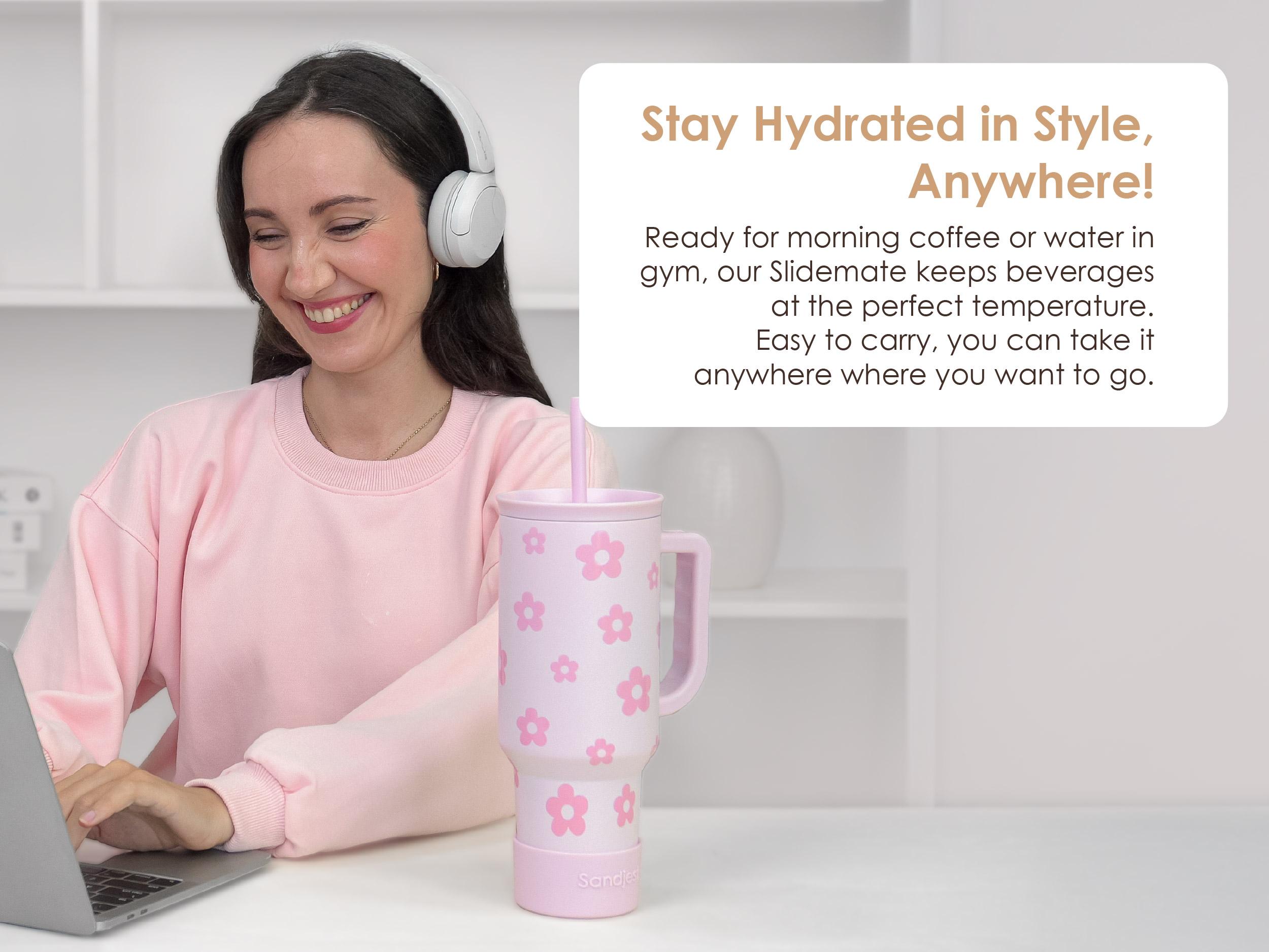 SANDJEST Stainless Steel 40oz Tumbler with Handle & Straw, Reusable Large Capacity Thermos Cup, Hot Cold Insulation, Office Home Spring Mother's Day Gift